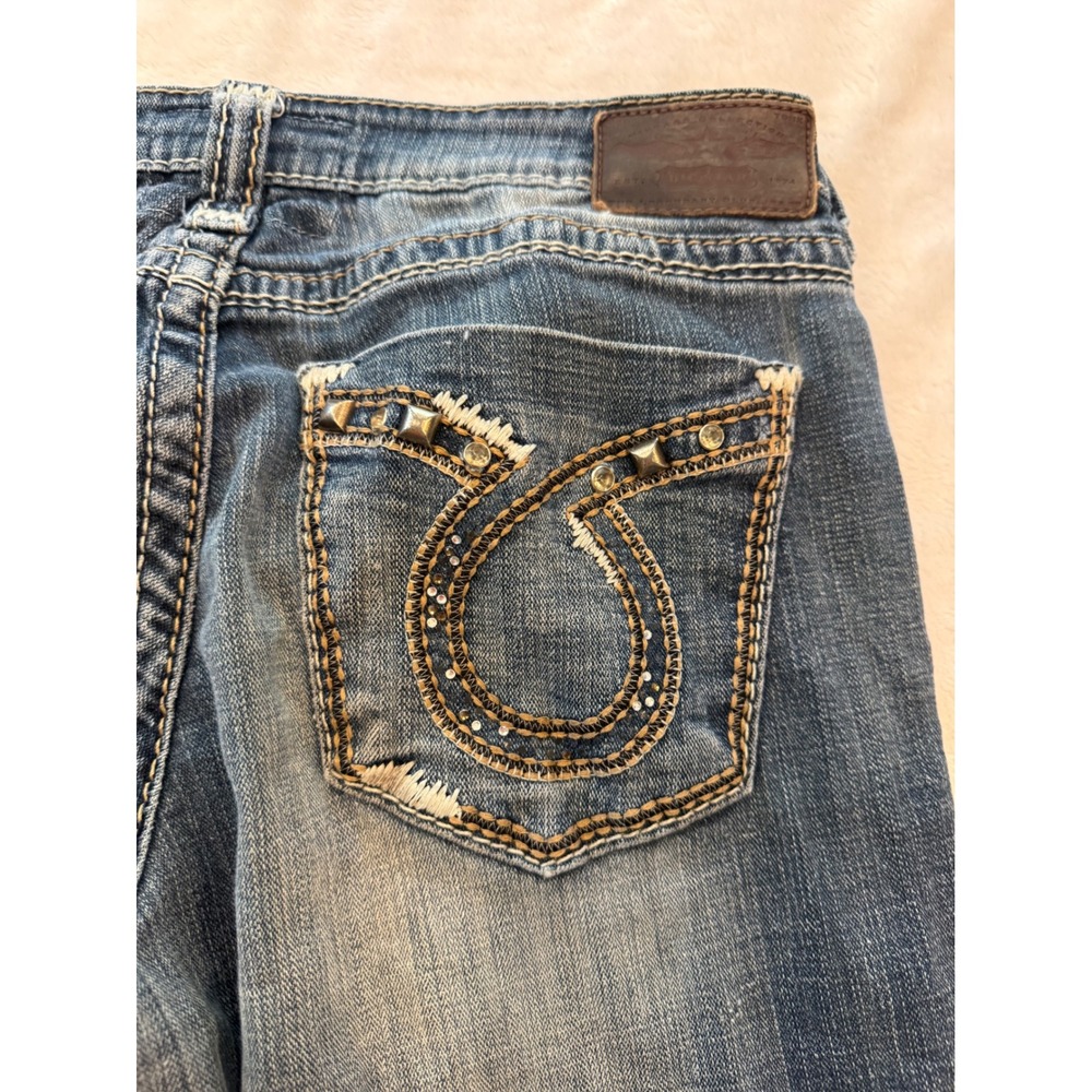 Buckle Big Star Vintage Liv Bootcut Jeans Blue Distressed Studded 31L Womens - Picture 8 of 12